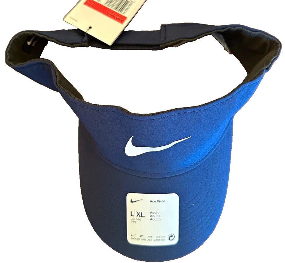 NWT Nike Ace Visor Blue L/XL Solid Logo Golf Polyester FB5630-410